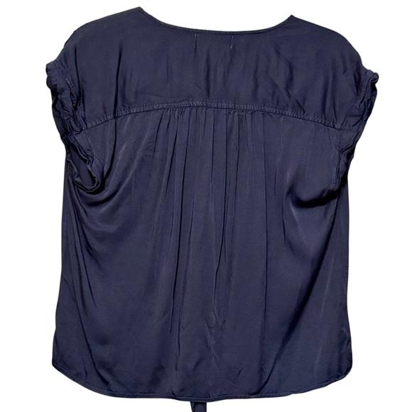 Cloth & Stone Button Down Tie Waist Boxy Lightweight Navy Blue Short Sleeve Top - Picture 5 of 9